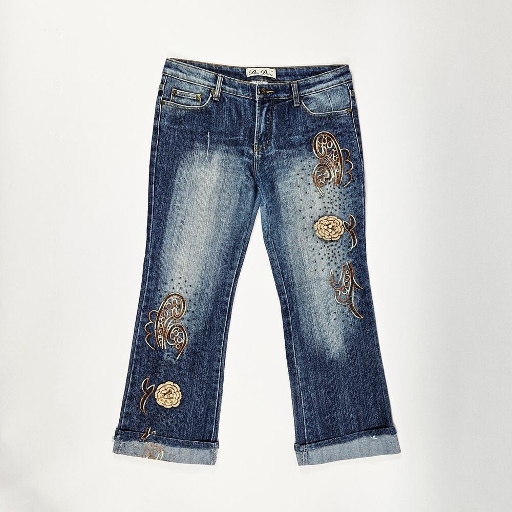 Euro Beaded Denim Capri's Low-Rise Crochet Details Coquette - Size 31